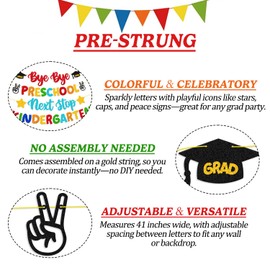 Bye Bye Preschool Next Stop Kindergarten Banner Preschool Graduation Decoration PreK Grad Backdrop Straight Outta Preschool Class of 2025 Hello Kindergarten Party Decor