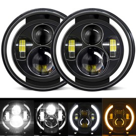 1Pcs 7 inch Car Motorcycle LED Headlight with Low Beam/High Beam/DRL/Turn Signal 7'' Round Headlight 6000K 100W Replacement for Jeep Wrangler JK JKU TJ LJ CJ Hummer H1 H2 Chevy Ford Miata