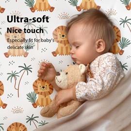 FIEMOL Baby Bedside Bassinet Sheets Fitted, 33”x20” Compatible with Baby Delight Dream On Me & Most Rectangle Bedside Sleeper Bassinet Mattresses, Super Soft Microfiber Brown Lion