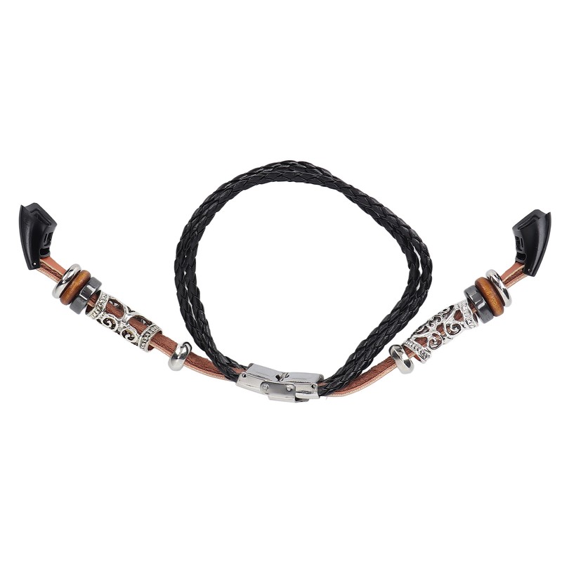 Retro Sports Watch Band Metal Beads Leather Wrist Watch Strap