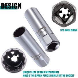14mm Spark Plug Socket 12 Point Thin Wall Spark Plug Removal Tool 3/8 Inch Drive Thin Wall Magnetic Removal Tool Automobile Sparking Plug Wrench (14mm)