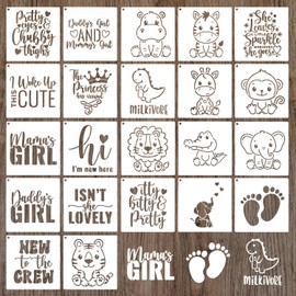 22pcs Baby Paint Stencils for Painting, Baby Shower Animals Stencils for Fabric Painting Baby Shower Template for Baby Onesies Decorating Kit Crafts Bib Bodysuit Bag Shirt Shoes