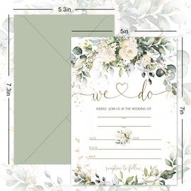 Whaline 25 Sets Greenery Floral Wedding Invitation with Envelopes Stickers Eucalyptus Leaves Blank Invites Cards for Bridal Shower, 5 x 7 Inch