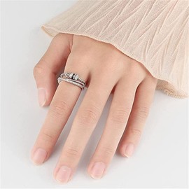 JINJIASC Fidget Ring Anxiety Rings For Women Girls Ring with Beads Spinner Adjustable Swivel Ring Figet Anxiety Jewelry Gift For Stepdaughter To My Daughter (Silver)