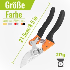 Mikoquette Pruning Shears, Premium Pruning Shears with Bypass Cutting Edge for Flowers, Shoots and Branches, Robust Handles, Max. Cutting Diameter 24 mm, Cutting Diameter: 24 mm, Orange