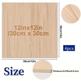 Basswood Plywood Sheets, 30.5 x 30.5 cm, 1.6 mm Thick, 8 Pack, Unfinished Wood for Crafts (4)