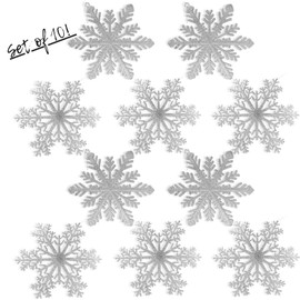BANBERRY DESIGNS Large Snowflakes - Set of 10 Silver Glittered Snowflakes - Christmas Snowflake Ornaments Approximately 12" D - Snowflake Decorations