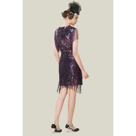 BABEYOND 1920s Flapper Dress Long Fringed Gatsby Sequins Beaded Vintage Art Deco Roaring 20s Purple
