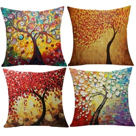 JOTOM Soft Cotton Linen Cushion Covers for Home Decoration, 45 x 45 cm, Set of 4, 45 x 45 cm
