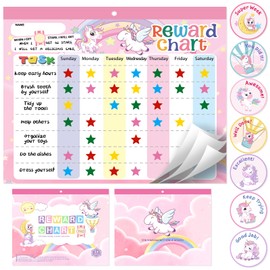 Magnetic Reward Chart for Kids at Home, Behavior Chart Pad with 26 Chore Charts, 1680 Star Stickers, 84 Motivational Stickers to Develop Responsibility & Good Habits (Unicorn)