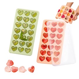 2 Pack Heart-Shaped Ice Cube Trays - 42 Holes Silicone Heart Ice Cube Tray with Lid, BPA Free and Dishwasher Safe, Mini Heart Shape Ice Cube Mold, Easy to Remove (Pink + Green)