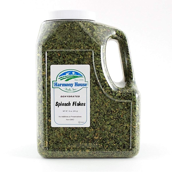 Harmony House Dried Spinach Flakes – Dehydrated Vegetables For Cooking, Camping, Emergency Supply and More (3 oz, Quart Jar)