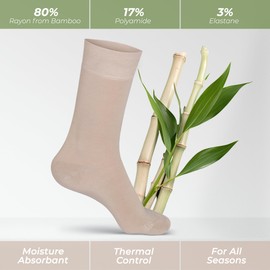 ELYFER Women's 6 Pack Thin Rayon Dress Socks- Casual Color Crew Socks, Comfort Seam (Black- Beige (6 Pack), 5-8,5)