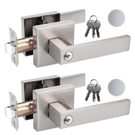 DSJJBLL 2 Pack Door Handle Heavy Duty, Keyed Alike Entry Door Lever, Door Knobs with Lock and Key (Different Keys), Square Door Lever in Satin Nickel for Bedroom, Bathroom and Front Door