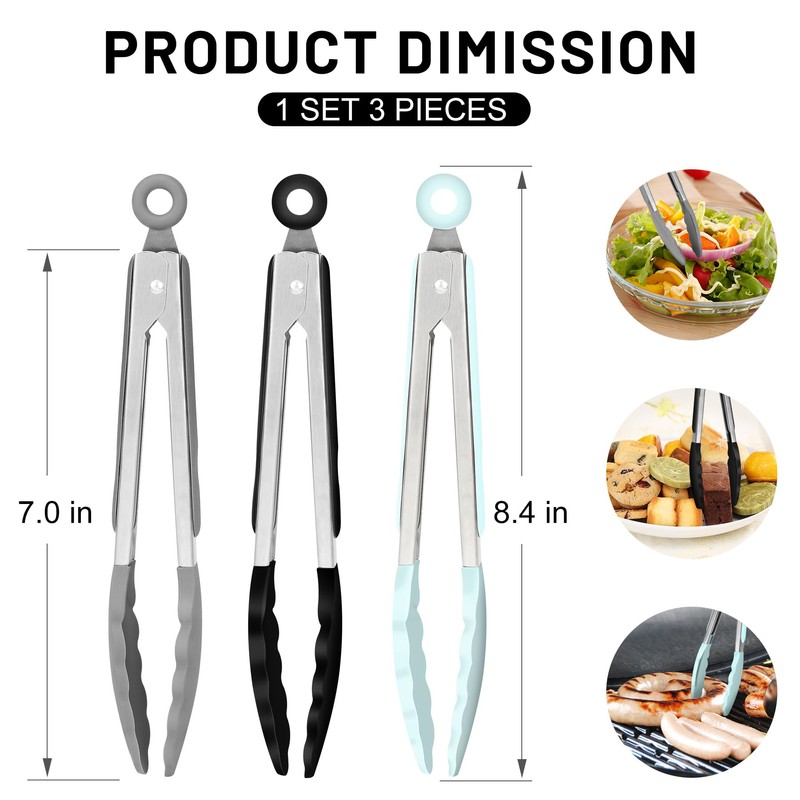 Hotec Mini Silicone Kitchen Tongs for Cooking - 7-Inch Small