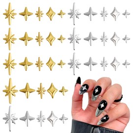 HOBBIESAY 5 Style 1000 Pieces Star Nail Charms 3 7.5 mm Gold/Silver Star Nail Art Charms 3D Nail Art Decoration Alloy Nail for Women DIY Nail Art Accessories Manicure Decorations