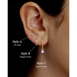 Gold Huggie Hoop Earrings Set Small 14K Gold Plated Cute Dainty Birthstone Earrings Stack Hypoallergenic 925 Sterling Silver Post CZ Diamond Cartilage Stud Dangle Trendy Earrings for Sensitive Ears Women