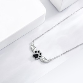 VENACOLY Paw Wing Chain Sterling Silver Pet Paw Print Pendant Paw Jewellery for Women, Sterling Silver, No Gemstone