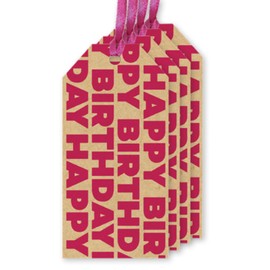 Glick Pack of 4 Happy Birthday Pink Gift Tags, Multipack, for Wrapping, MTC21, Multi-Coloured