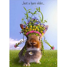 RSVP Birthday Greeting Card Rabbit Wearing Floral Headdress Funny/Humorous