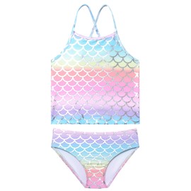 QPANCY Trajes de baño para niñas con Bandera Americana, Trajes de baño para niños, Sirena Rainbow 776, 10-11 Años