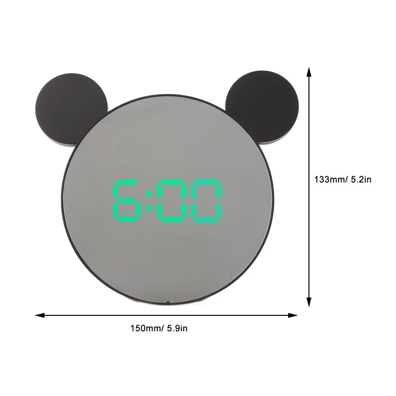 Mirror Alarm Clock 2 Level Brightness Adjustment Ear Design LED