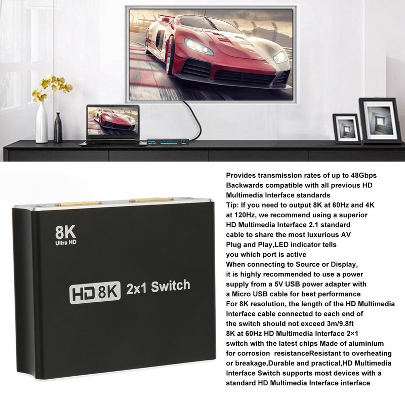 HD Multimedia Interface Switch High Speed 48Gbps 8K 60Hz 2