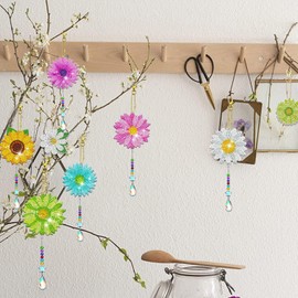 Frundoo Diamond Painting Children's Keyring Set, Craft Girls 3-12 Years, 5D DIY Diamond Painting Pictures Flowers, for Christmas, Children's Birthday Girl Keyring