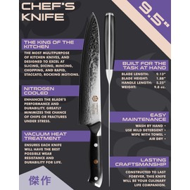 KESSAKU Chef Knife - 9.5 inch - Damascus Dynasty Series - Razor Sharp Kitchen Knife - Forged 67-Layer Japanese AUS-10V High Carbon Stainless Steel - G10 Garolite Handle with Blade Guard