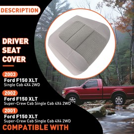 ECOTRIC Driver Side Bottom Seat Cover Compatible with 2001 2002 2003 Ford F150 XLT Super-Crew Cab Single Cab 4X4 2WD Synthetic Leather Gray