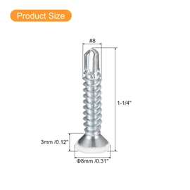 uxcell #8 x 1-1/4" White Screws Self Drilling Screws, 50pcs Flat Head Phillips Sheet Metal Screw Wood to Metal Screws