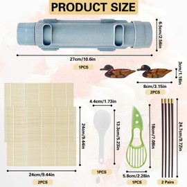 9 Pcs Home Sushi Making Kit,DIY Sushi Maker Includes Bamboo Sushi Rolling Mats,Rice Paddle,Green Splitter,Chopstick Rests,Chopsticks,Sushi Rolling Tool for Homemade Sushi Lovers