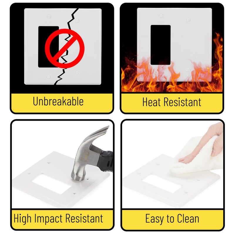 Bates- Combination Wall Plate, 2 Pack, 4.8"x4.9", Decorator/Blank, White Unbreakable