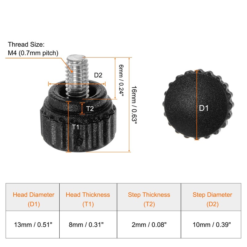 sourcing map 10pcs Knurled Clamping Knobs Thumb Screws M4 x