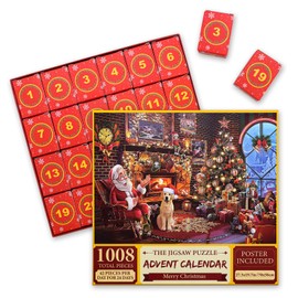 TOPWAYS Advent Calendar 2024, Jigsaw Puzzle for Adults 1008 Christmas Birthday Gifts for Women Men Kids Puzzles，Adults and Kids Countdown to Christmas Home Decoration (Christmas)