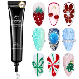 Beetles 3D Gel Nail Art, 1Pcs 15ml Sculpting Gel 3 in 1 Clear No Wipe Nail Polish Rhinestone Art Glue for Nail Gems Diamond Jewelry U V LED Lamp Needed DIY Home Salon Christmas Nails Gifts for Women