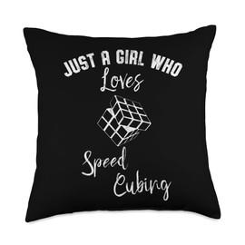 The Melting Cube - Competitive Speed Cubing Merch Just A Girl Who Loves Speed Puzzle Cube Youth Math Throw Pillow, 18x18, Multicolor