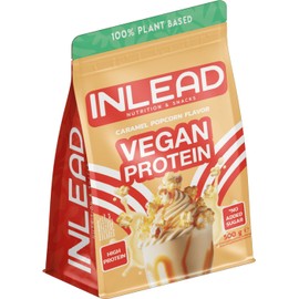 INLEAD - Vegan Protein - Caramel Popcorn | Creamy Consistency - 100% Vegetable - No Added Sugar | Protein Powder Made of 4 Components - 500 g