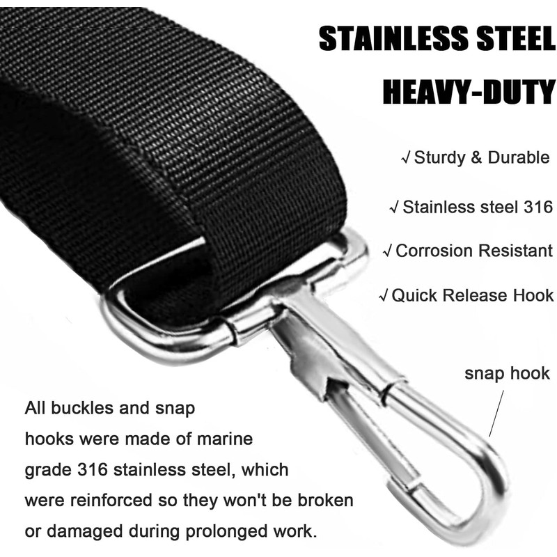 Pack of 2 Black Awning Straps for Boat, Adjustable Bimini