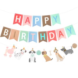 KFHENSOMR Dog Theme Banner Happy Birthday Banner with Cute Dog Backdrop Colorful Decoration Puppy Birthday Decorations Banners Dogs Themed Banners Kids Baby Dogs Birth day Party Supplies