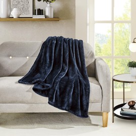 BOURINA Fleece Blanket Flannel Throw Blanket (Navy,Throw Size) Lightweight Cozy Microfiber Blanket for Sofa, Couch, Bed, Camping, Travel, 50x60 inches