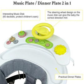 Foldable Baby Walker for Boys and Girls, 5-in-1 Baby Walker with Wheels, Adjustable Height Toddler Activity Walker with Music Tray, Detachable Seat and Mute Anti-Rollover Baby Walkers for 6-24 Months