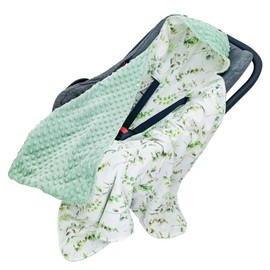Miracle Baby Car Seat Blanket for Babies, Minky Dot Carseat Swaddle Blankets for Infants Newborn Boys and Girls (Green Leaves)