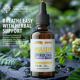 SIRUNES Mullein Drops for Lungs with Chlorophyll Liquid, Irish Sea Moss, Spirulina & Elderberry – 4 fl. oz – Herbal Respiratory & Immune Support