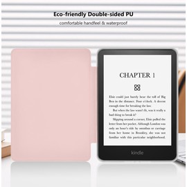 Reelau Case Compatible with 2021 Kindle Paperwhite 6.8 inch 11th Generation, Clear Acrylic +Leather Kindle Case 6.8" for Kindle Paperwhite 2021 11th Gen [Transparent] [Auto Wake Up/Sleeping] (Pink)