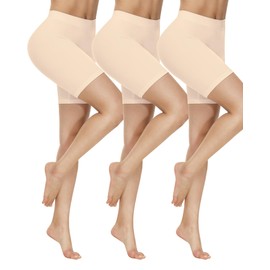 Yeblues Women's Cycling Shorts, Pack of 3, Anti-Chafing Cycling Shorts, Women's Short Leggings, Under Dress, Skirt, Seamless High Waist Boxer Shorts, Hot Pants for Yoga, Sports, Daily Wear, 3 x beige