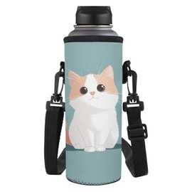 Yexignaon Cute Cat Water Bottle Sleeve for Girls Women Water Bottle Carrier with Shoulder Strap Insulated Cup Sleeve for School Outdoor Hiking Travel Drink Carrying