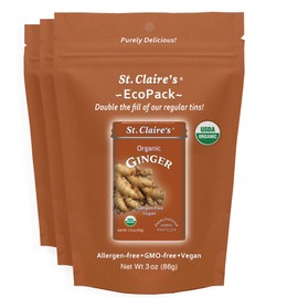 St. Claire’s Organic Ginger Pastilles – 3-Pack EcoPack, 3 oz Each | Certified Organic, Vegan, Gluten-Free, Allergen-Free, Non-GMO, Low Calorie, Plant-Based | Made in USA