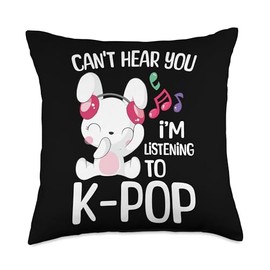 Can't Hear You I'm Listening To K-Pop Music Bunny Headphones Throw Pillow
