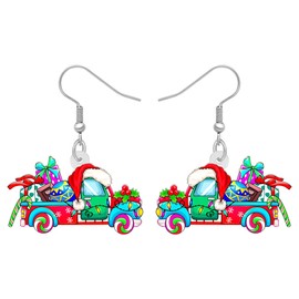SHIGIE Christmas Acrylic Red Vintage Truck Earrings Dangle Santa Claus Festival Trees Jewelry For Women Holiday Gifts (Multi)